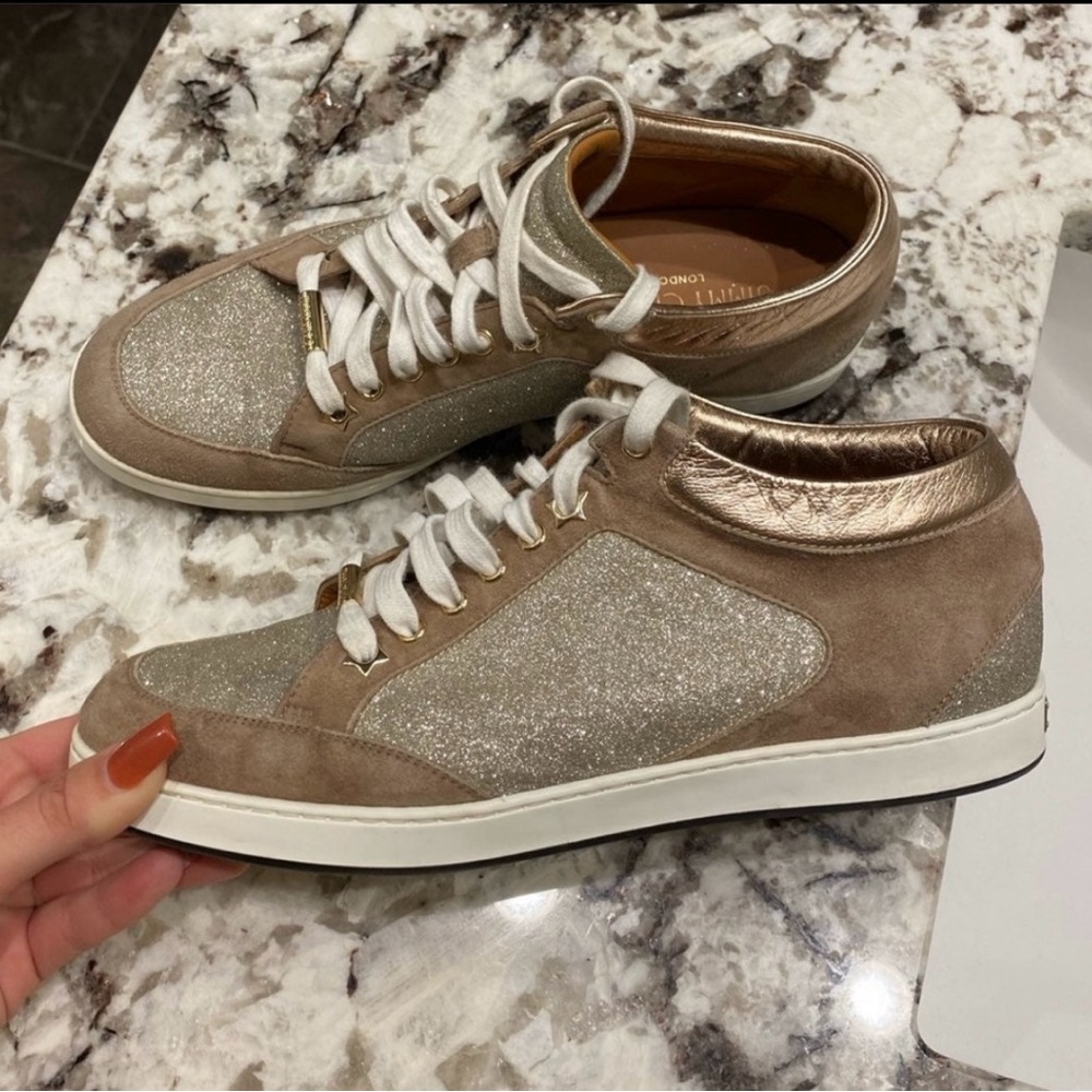 Jimmy Choo Suede Beige Glitter Sneakers 39